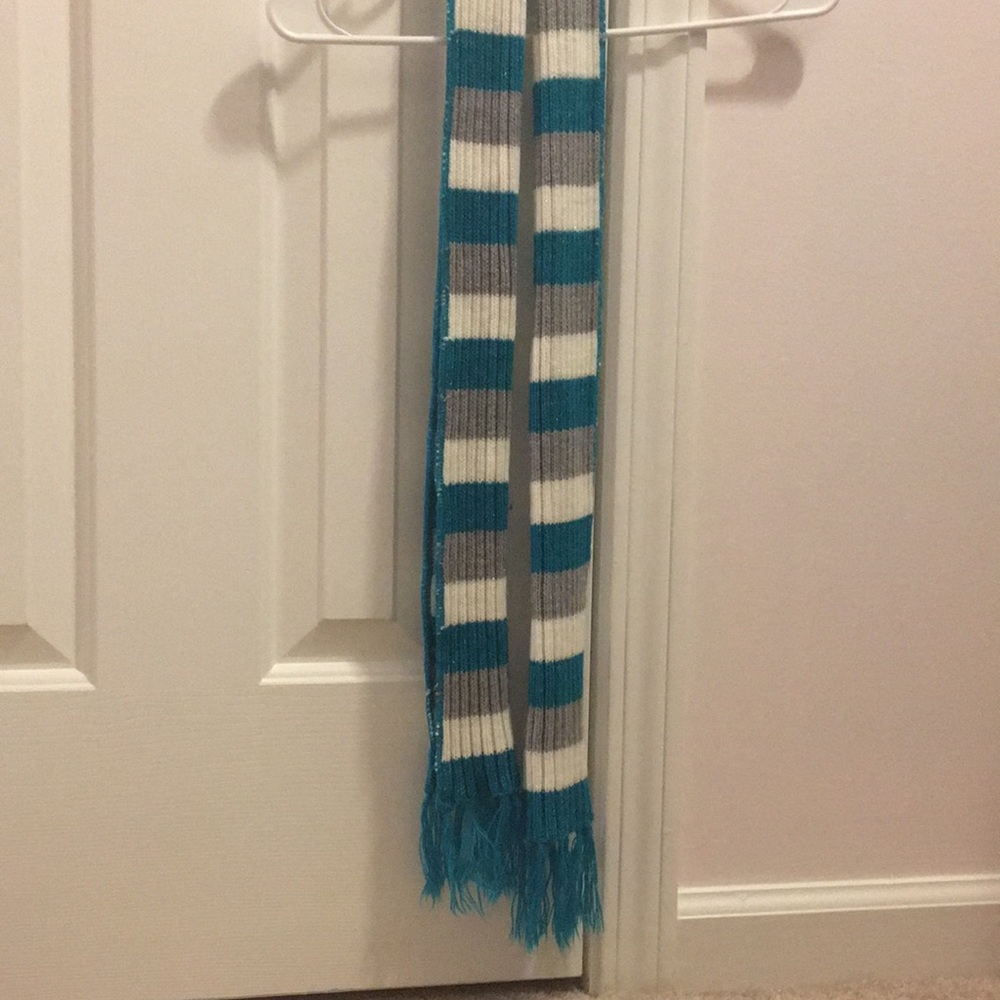 Blue, white, and grey sparkly scarf